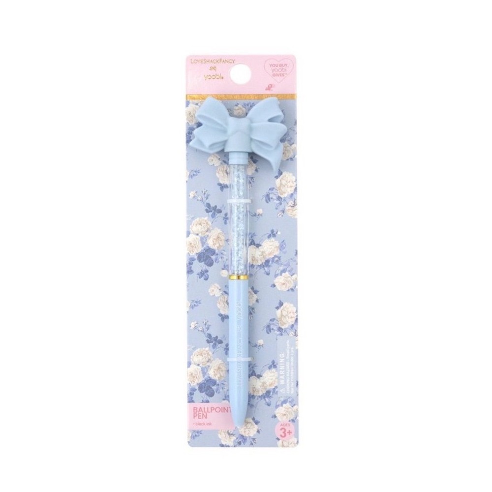 LoveShackFancy x Yoobi Ballpoint Pen Light Blue Bow Glitter Black Ink New